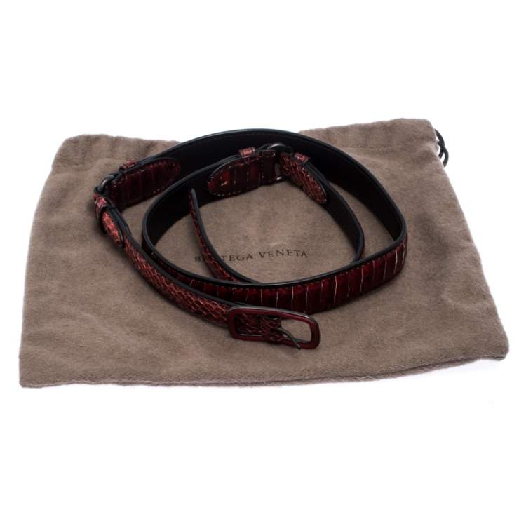 Pre Owned Bottega Veneta Red/Black Python Buckle Belt 80CM