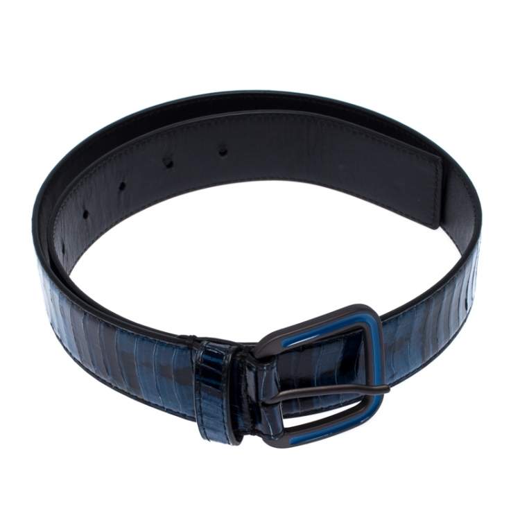 Pre Owned Bottega Veneta Blue/Black Python Buckle Belt 75CM