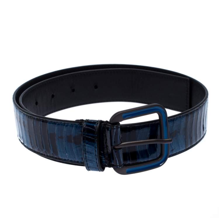 Pre Owned Bottega Veneta Blue/Black Python Buckle Belt 75CM