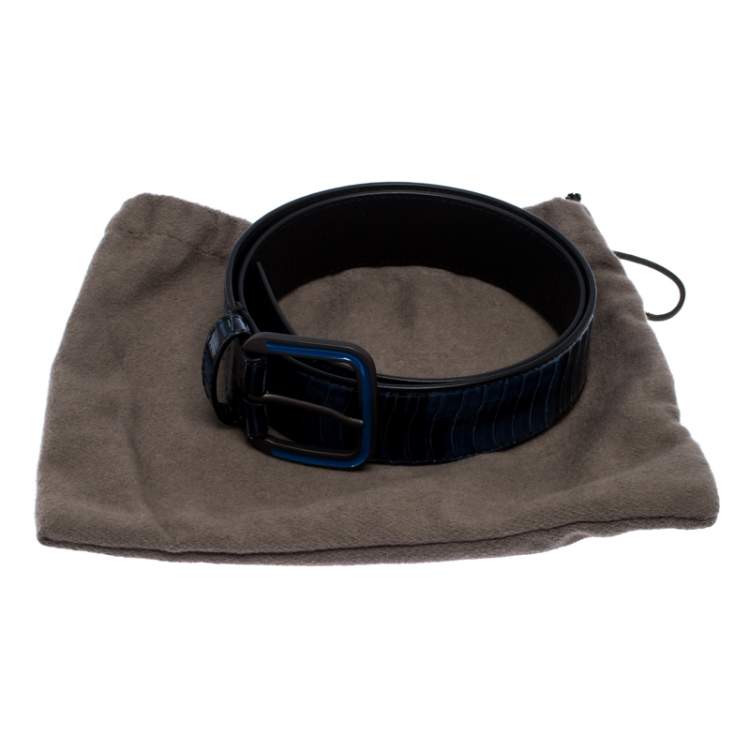 Pre Owned Bottega Veneta Blue/Black Python Buckle Belt 75CM