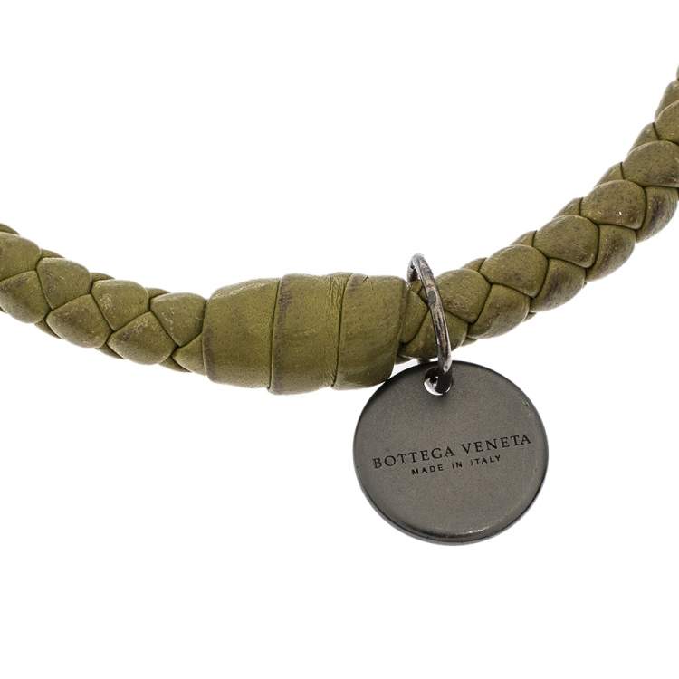 Pre Owned Bottega Veneta Green Intrecciato Leather Bangle Bracelet