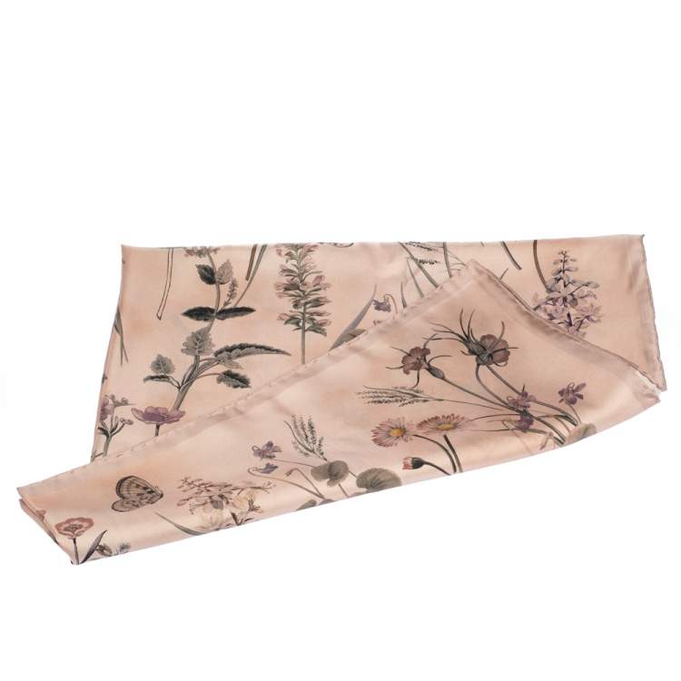 Pre Owned Bottega Veneta Pale Pink Botanic Silk Square Scarf