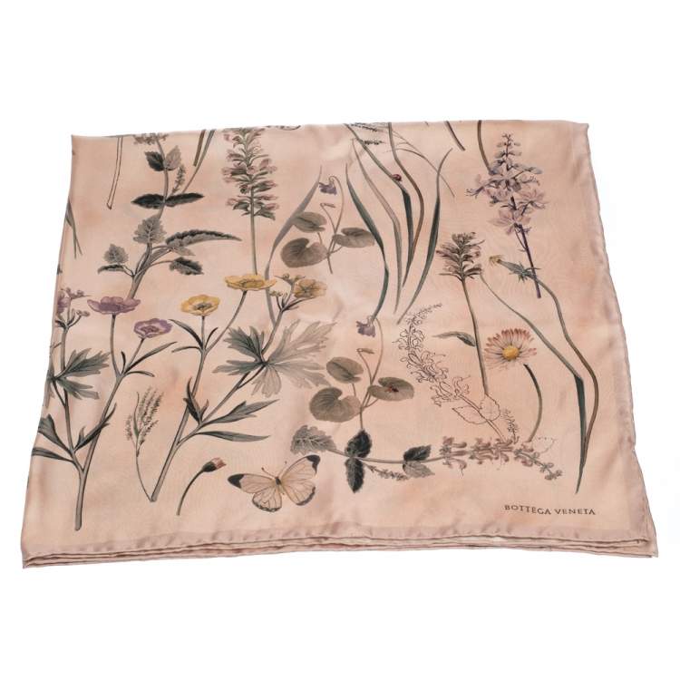 Pre Owned Bottega Veneta Pale Pink Botanic Silk Square Scarf