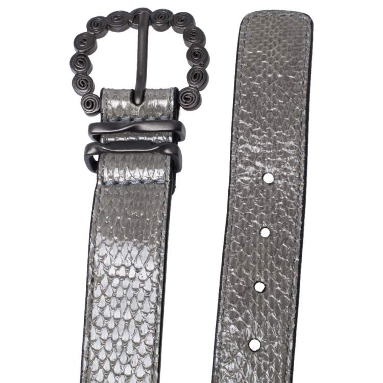 Pre Owned Bottega Veneta Grey Snakeskin Double Wrap Bracelet S