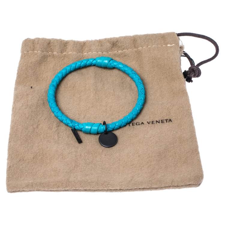Pre Owned Bottega Veneta Blue Intrecciato Woven Leather Bangle Bracelet S