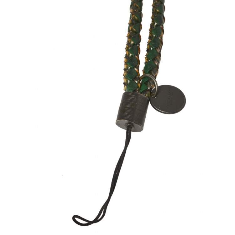 Pre Owned Bottega Veneta Green Intrecciato Leather Cell Phone Strap