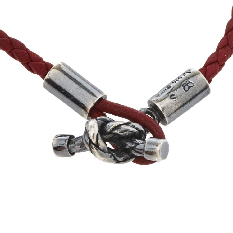 Pre Owned Bottega Veneta Red Intrecciato Leather Silver Knot Bracelet S