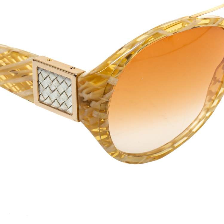 Pre Owned Bottega Veneta Honey Intrecciato / Orange Gradient BV 89/S Aviator Sunglasses