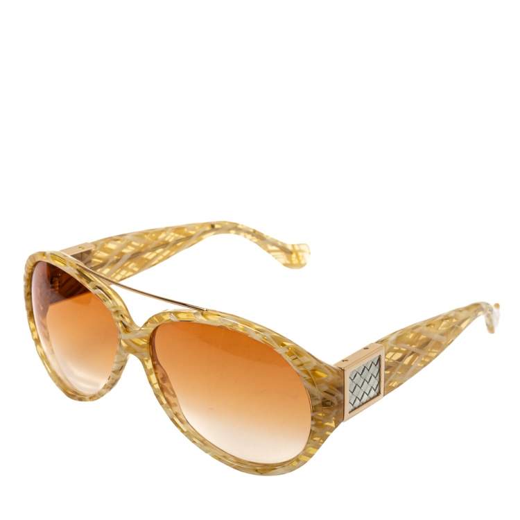 Pre Owned Bottega Veneta Honey Intrecciato / Orange Gradient BV 89/S Aviator Sunglasses