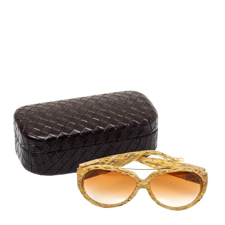 Pre Owned Bottega Veneta Honey Intrecciato / Orange Gradient BV 89/S Aviator Sunglasses