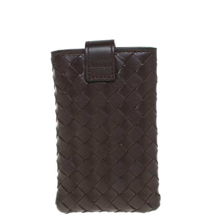 Pre Owned Bottega Veneta Brown Intrecciato Leather Phone Case