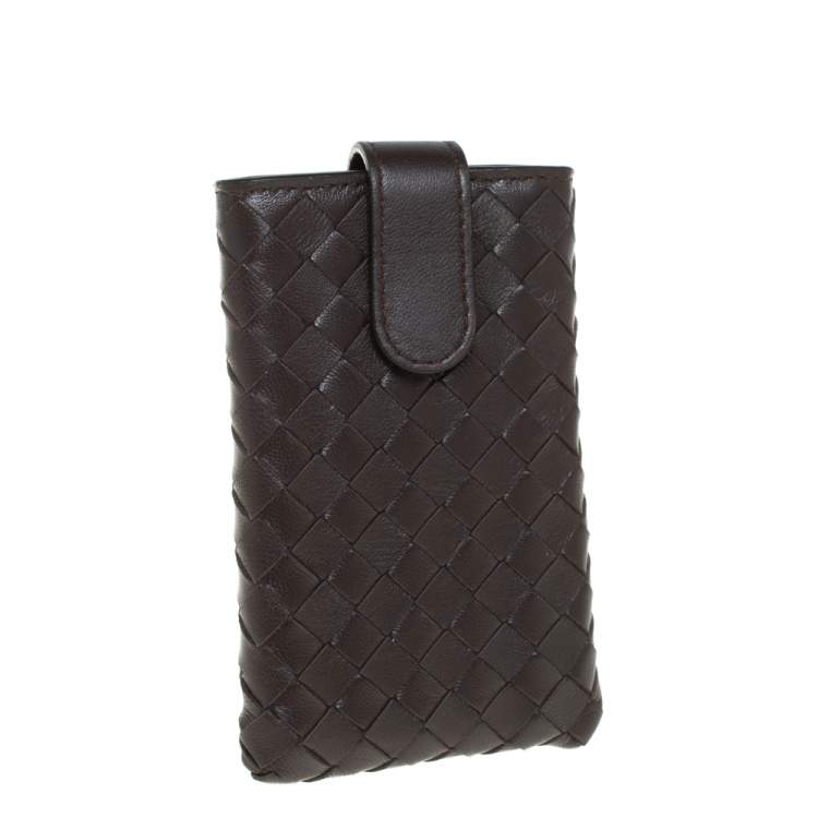 Pre Owned Bottega Veneta Brown Intrecciato Leather Phone Case