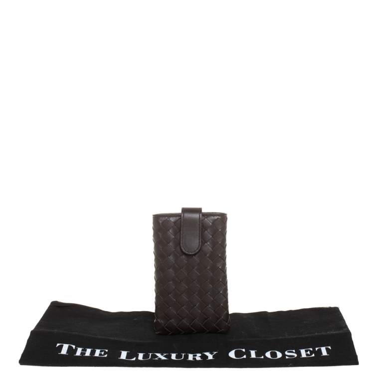 Pre Owned Bottega Veneta Brown Intrecciato Leather Phone Case