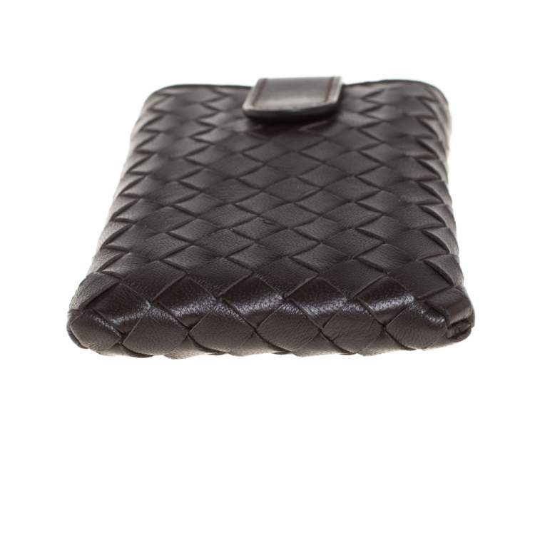 Pre Owned Bottega Veneta Brown Intrecciato Leather Phone Case