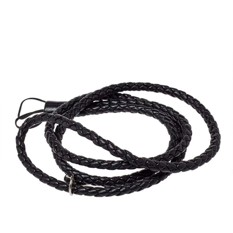 Pre Owned Bottega Veneta Black Intrecciato Leather Cell Phone Strap