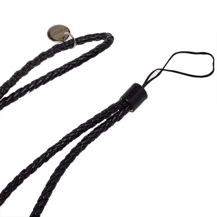 Pre Owned Bottega Veneta Black Intrecciato Leather Cell Phone Strap