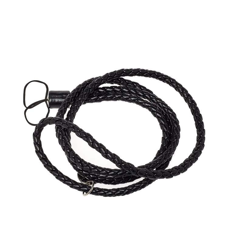 Pre Owned Bottega Veneta Black Intrecciato Leather Cell Phone Strap