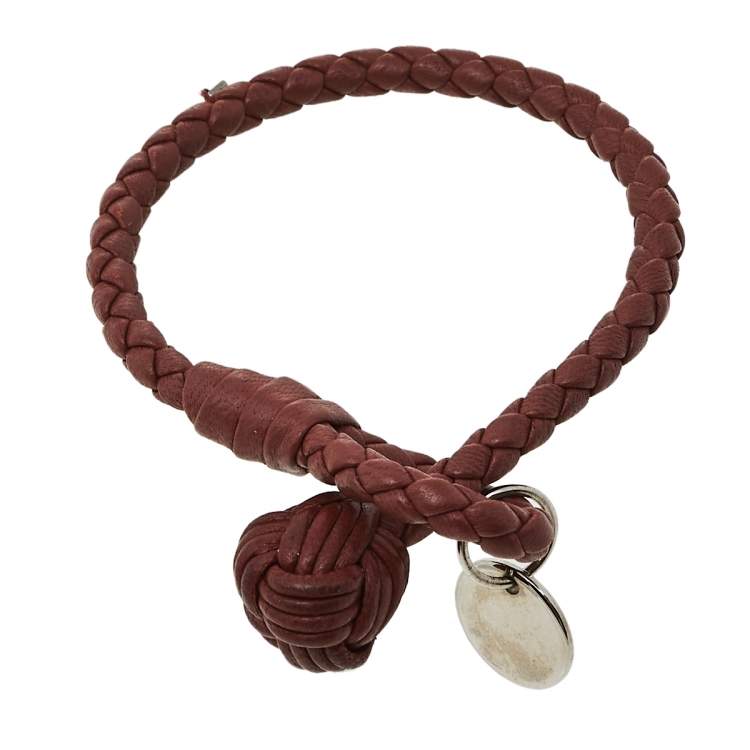 Pre Owned Bottega Veneta Pale Brown Intrecciato Nappa Leather Knot Bracelet S
