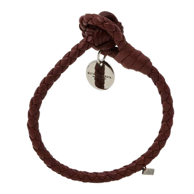 Pre Owned Bottega Veneta Pale Brown Intrecciato Nappa Leather Knot Bracelet S