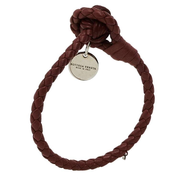 Pre Owned Bottega Veneta Pale Brown Intrecciato Nappa Leather Knot Bracelet S