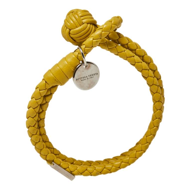 Pre Owned Bottega Veneta Yellow Intrecciato Nappa Leather Double Strand Bracelet M