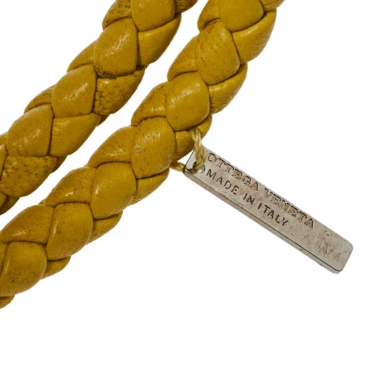 Pre Owned Bottega Veneta Yellow Intrecciato Nappa Leather Double Strand Bracelet M