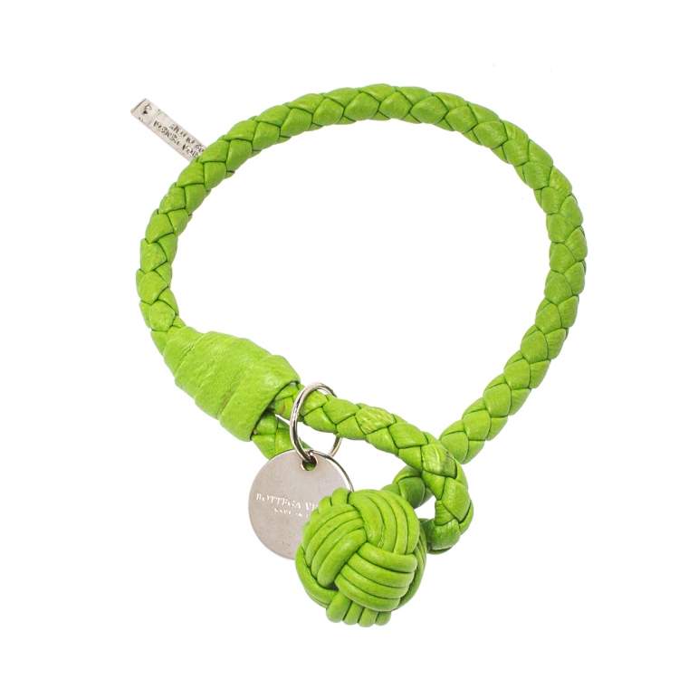 Pre Owned Bottega Veneta Green Intrecciato Nappa Leather Knot Bracelet S