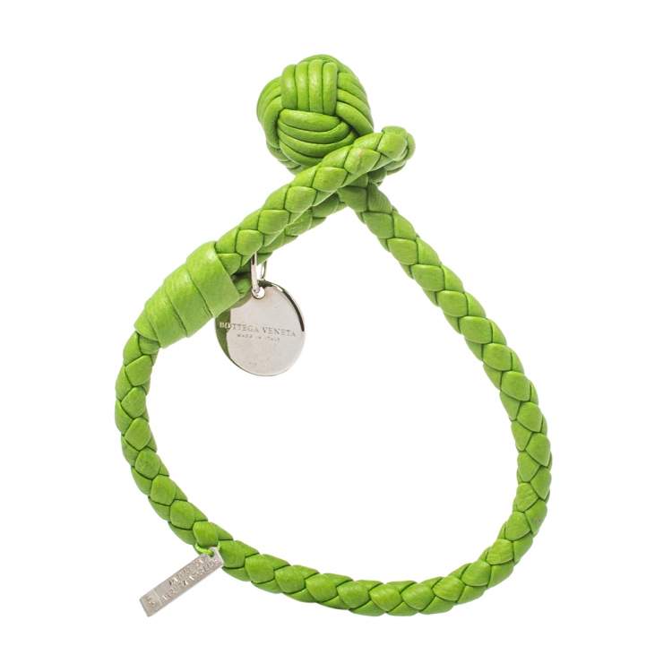 Pre Owned Bottega Veneta Green Intrecciato Nappa Leather Knot Bracelet S