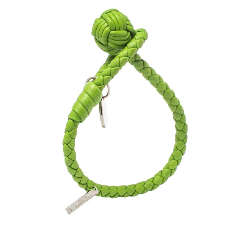 Pre Owned Bottega Veneta Green Intrecciato Nappa Leather Knot Bracelet S