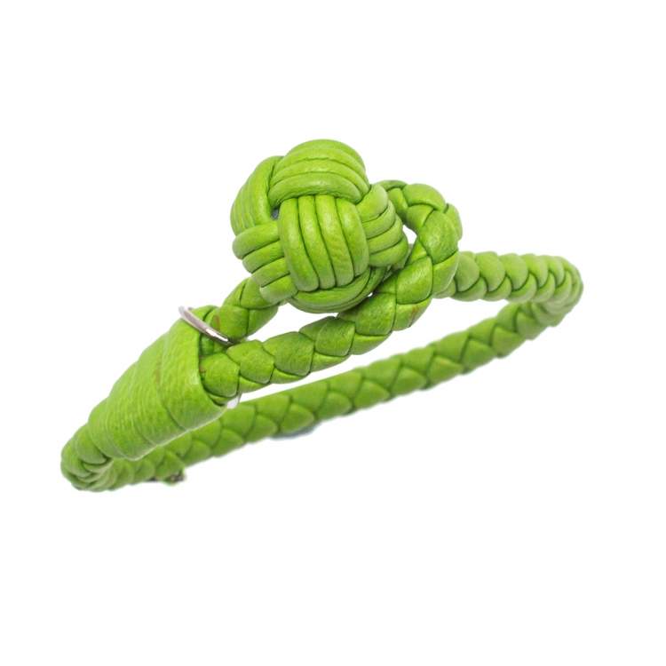 Pre Owned Bottega Veneta Green Intrecciato Nappa Leather Knot Bracelet S