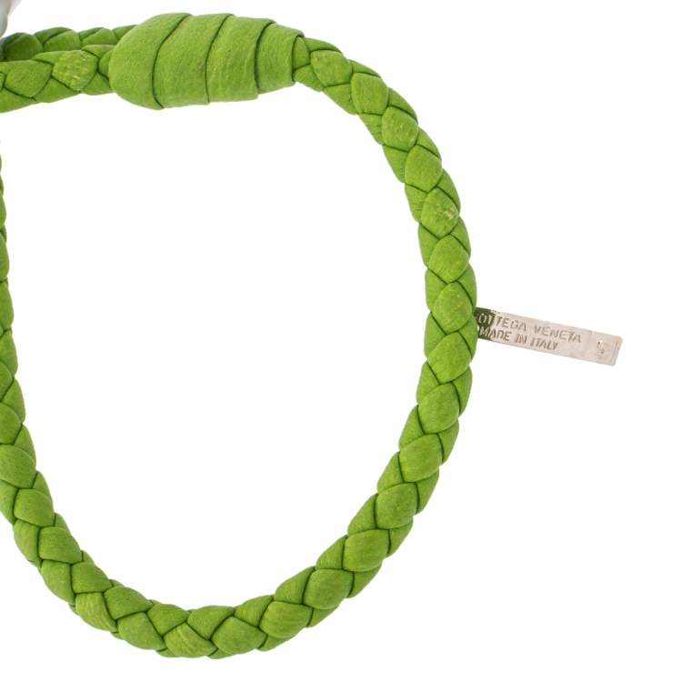 Pre Owned Bottega Veneta Green Intrecciato Nappa Leather Knot Bracelet S