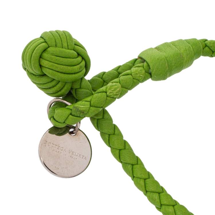 Pre Owned Bottega Veneta Green Intrecciato Nappa Leather Knot Bracelet S