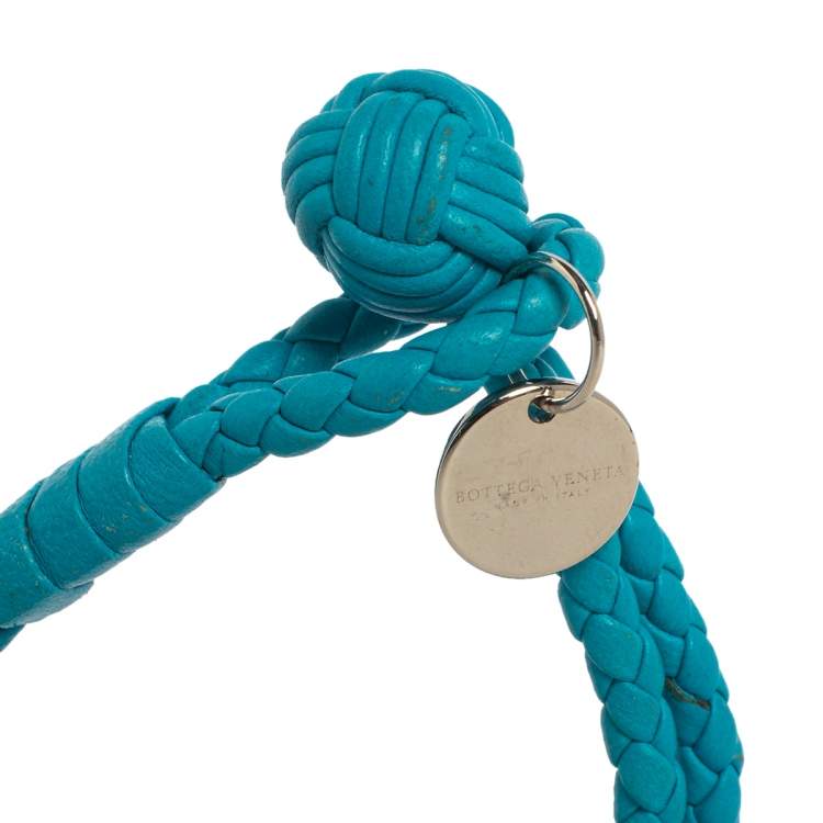 Pre Owned Bottega Veneta Blue Intrecciato Nappa Leather Knot Bracelet S