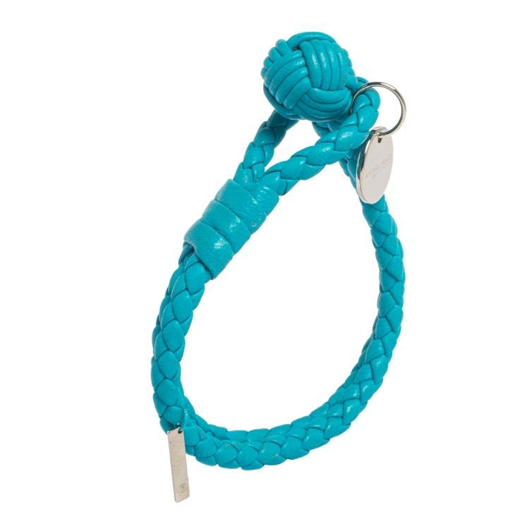Pre Owned Bottega Veneta Blue Intrecciato Nappa Leather Knot Bracelet S