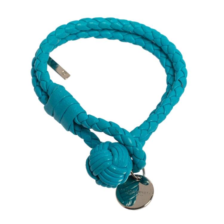 Pre Owned Bottega Veneta Blue Intrecciato Nappa Leather Knot Bracelet S