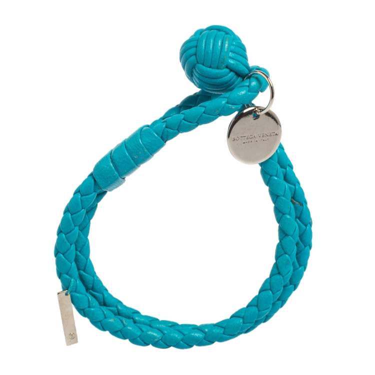 Pre Owned Bottega Veneta Blue Intrecciato Nappa Leather Knot Bracelet S