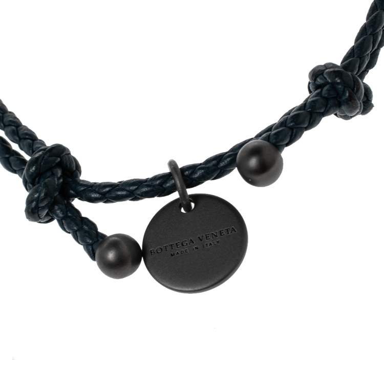 Pre Owned Bottega Veneta Navy Blue Intrecciato Leather Adjustable Bracelet