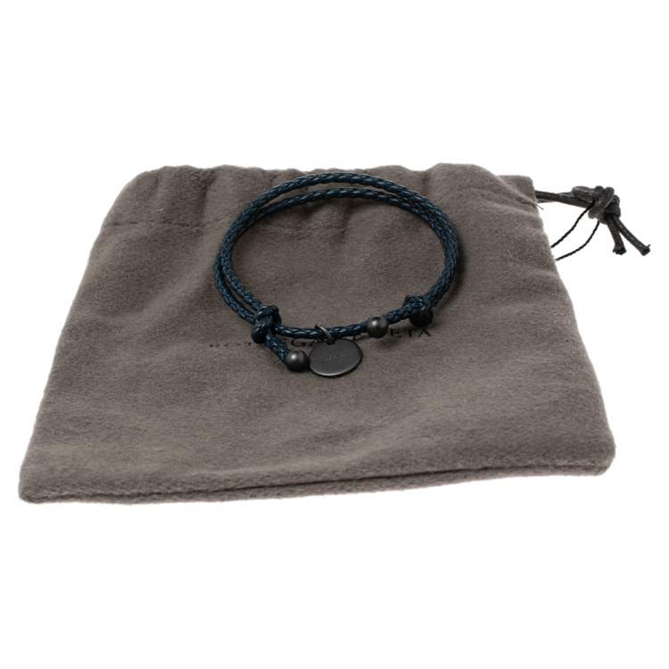 Pre Owned Bottega Veneta Navy Blue Intrecciato Leather Adjustable Bracelet