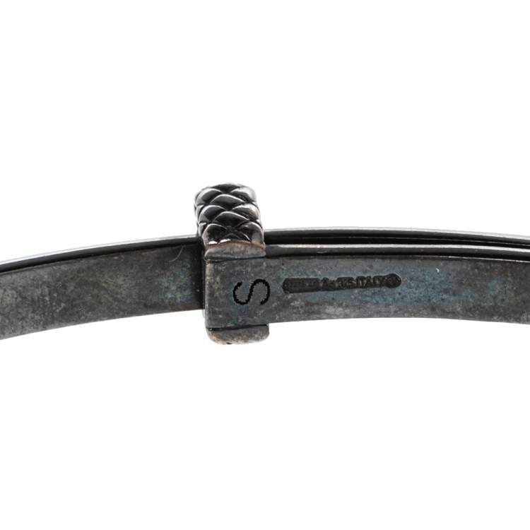 Pre Owned Bottega Veneta Sterling Silver Red Enamel Cuff Bracelet S