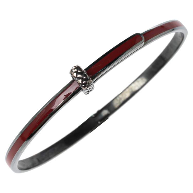 Pre Owned Bottega Veneta Sterling Silver Red Enamel Cuff Bracelet S