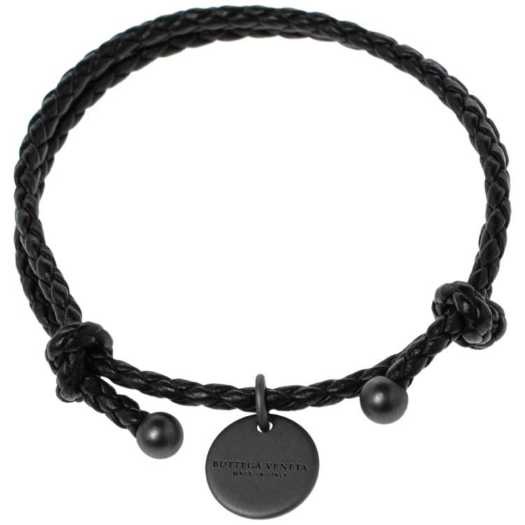 Pre Owned Bottega Veneta Black Intrecciato Leather Adjustable Bracelet