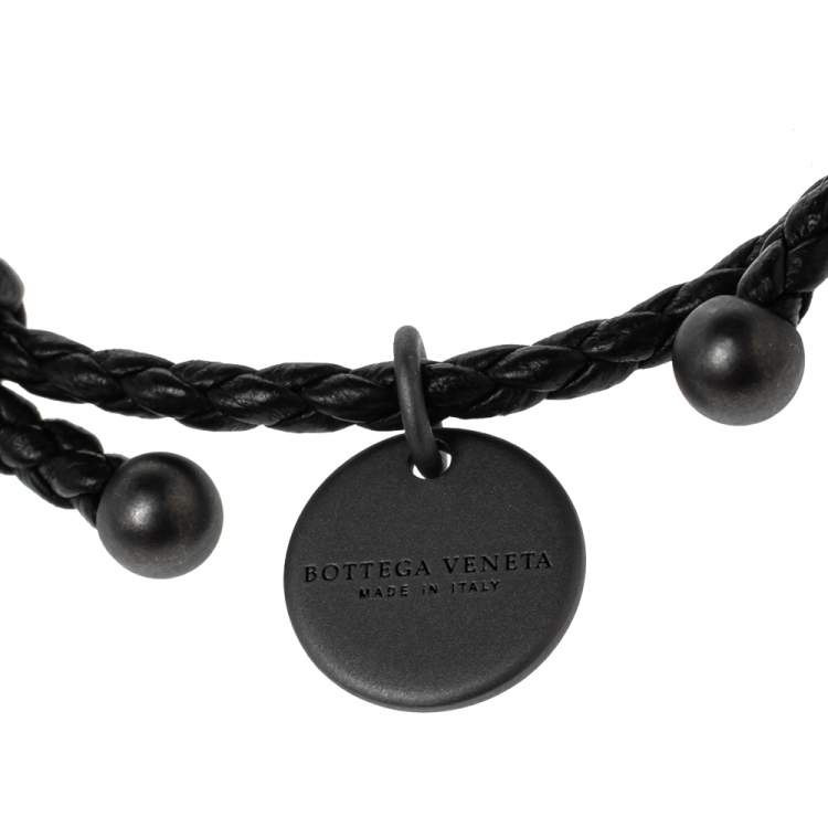 Pre Owned Bottega Veneta Black Intrecciato Leather Adjustable Bracelet