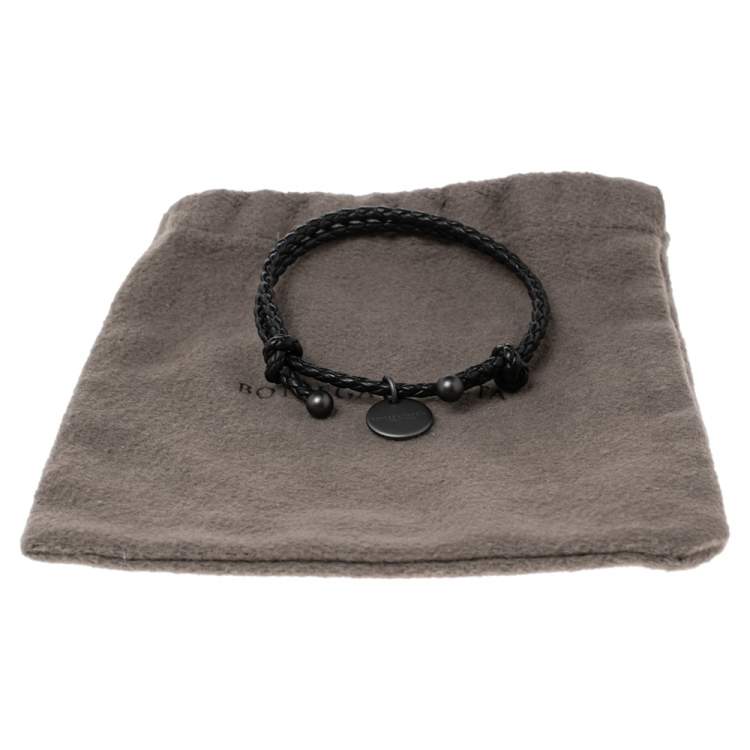 Pre Owned Bottega Veneta Black Intrecciato Leather Adjustable Bracelet