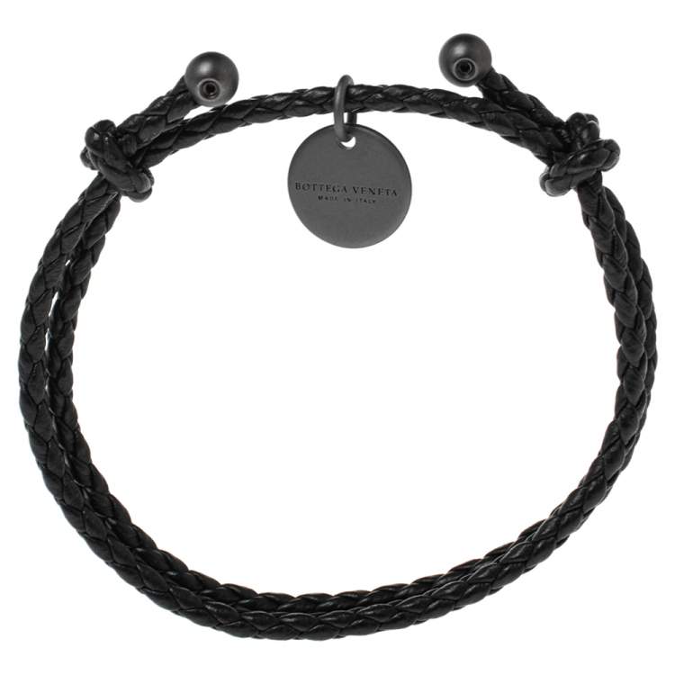 Pre Owned Bottega Veneta Black Intrecciato Leather Adjustable Bracelet