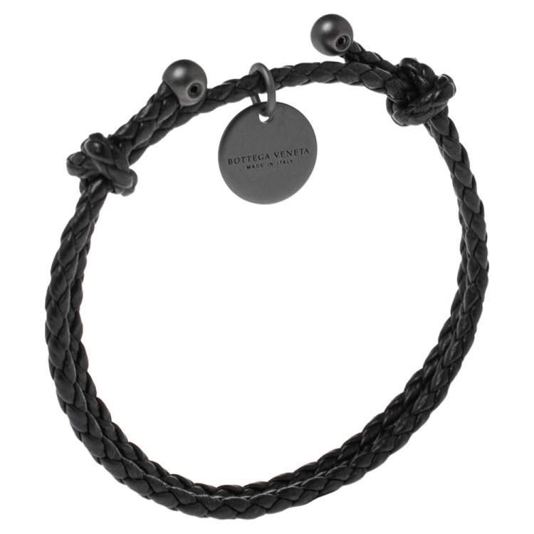 Pre Owned Bottega Veneta Black Intrecciato Leather Adjustable Bracelet