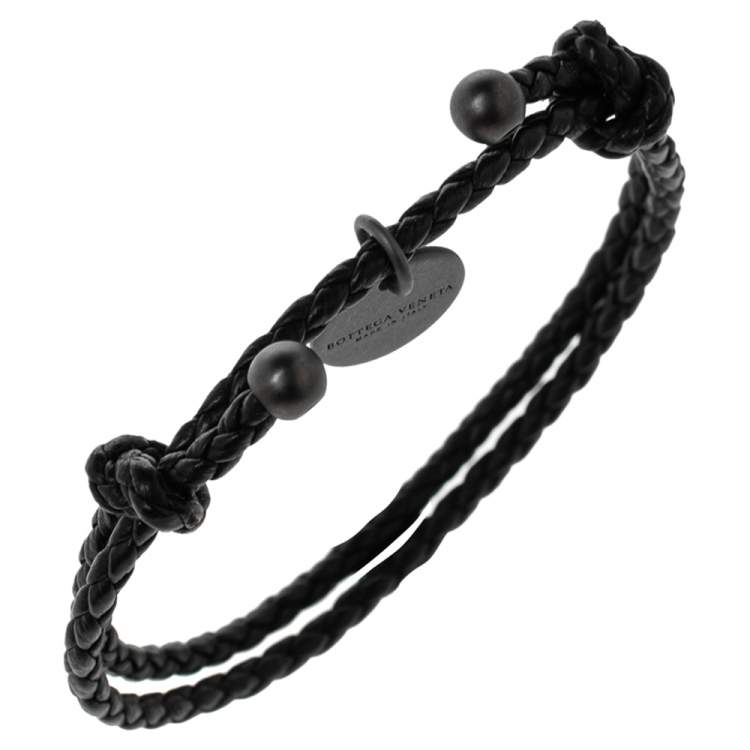 Pre Owned Bottega Veneta Black Intrecciato Leather Adjustable Bracelet