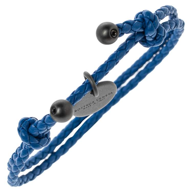 Pre Owned Bottega Veneta Blue Intrecciato Leather Adjustable Bracelet