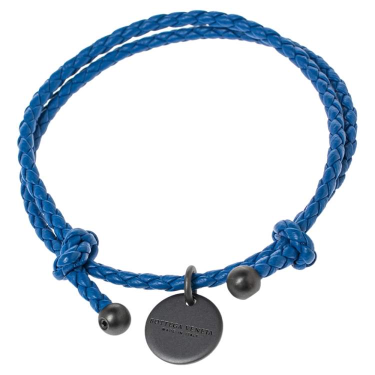Pre Owned Bottega Veneta Blue Intrecciato Leather Adjustable Bracelet
