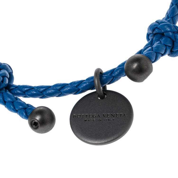Pre Owned Bottega Veneta Blue Intrecciato Leather Adjustable Bracelet
