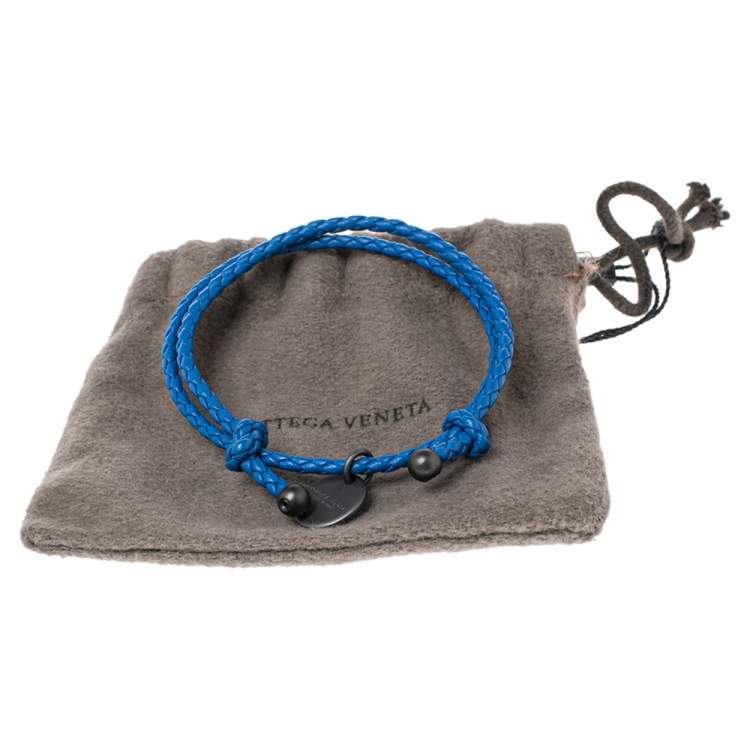Pre Owned Bottega Veneta Blue Intrecciato Leather Adjustable Bracelet